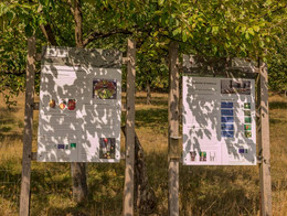 Zwei Hinweistafeln im Obstsortenmuseum